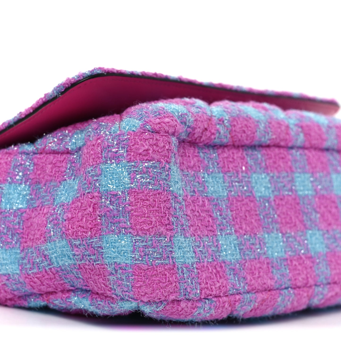 Tweed Quilted Medusa Medium Chain Crossbody Pink Blue