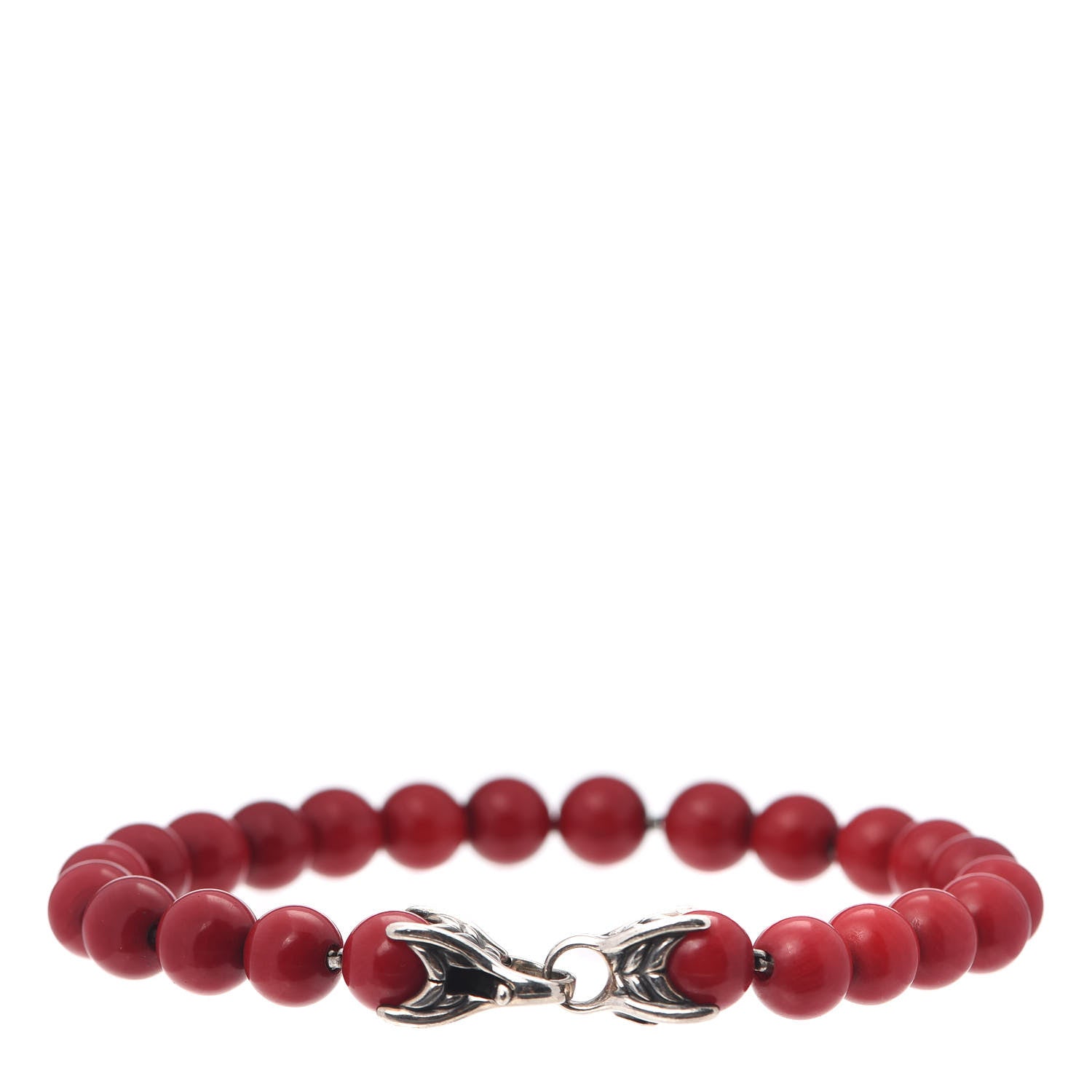 David Yurman Sterling Silver Red Coral 8mm Spiritual Beads Bracelet 3 of 4