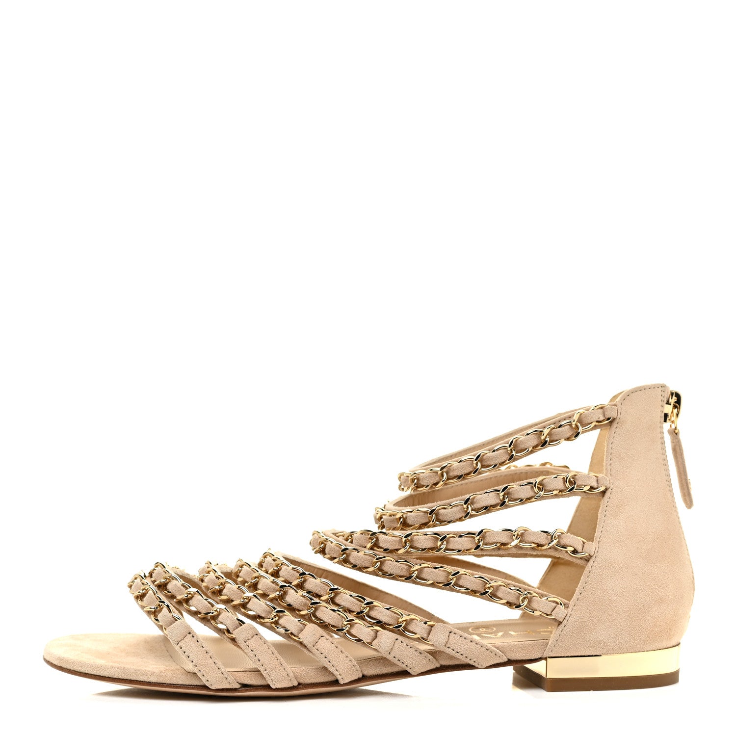 Chanel Kid Suede CC Chain Sandals 35 Beige 1 of 9