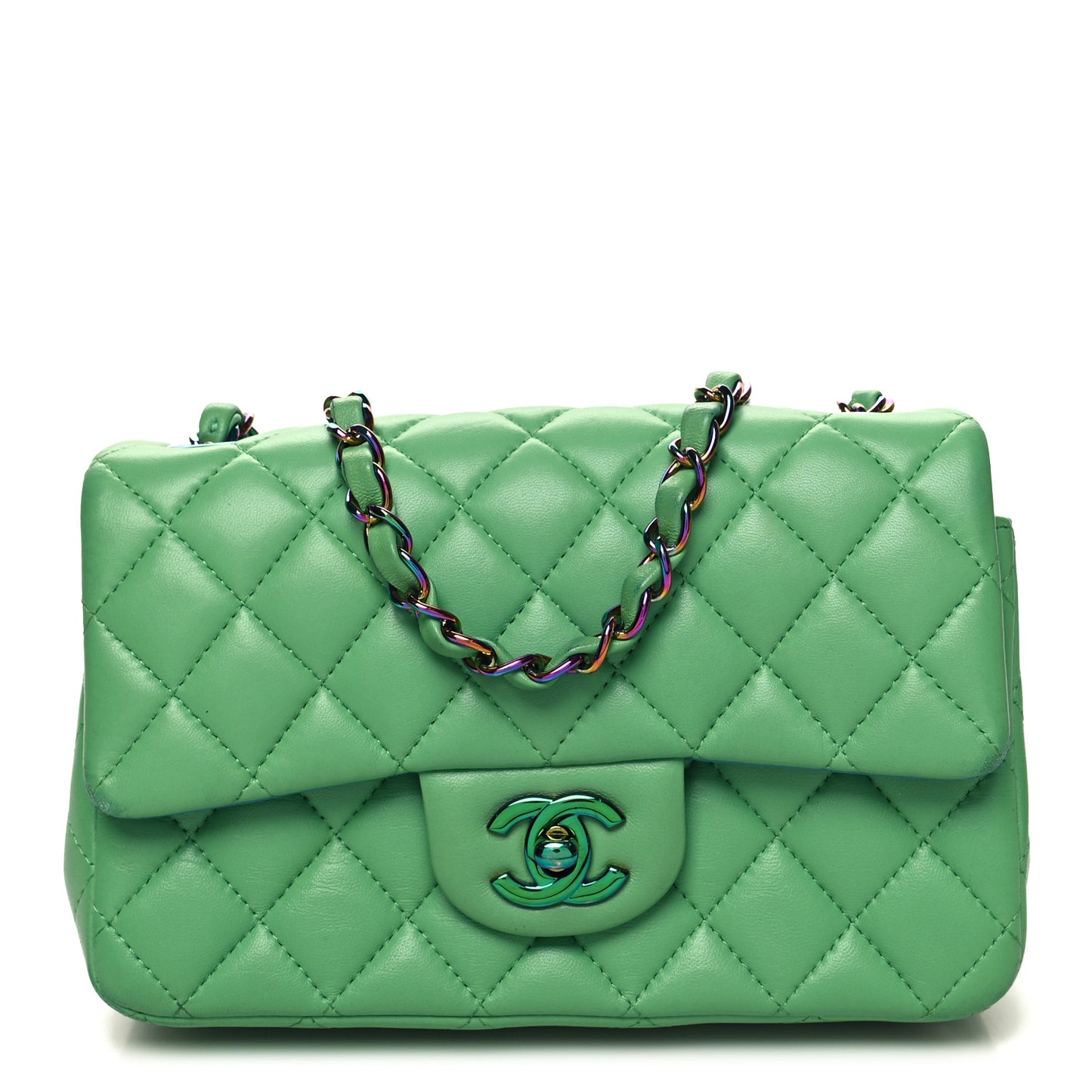 Lambskin Quilted Mini Rectangular Flap Green Blue