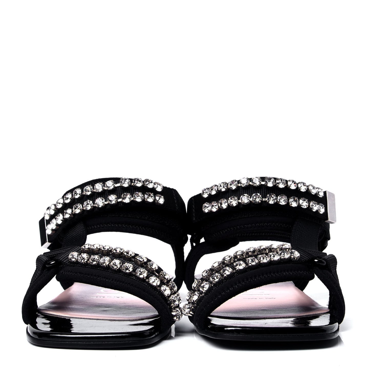 Neoprene Canvas Crystal Embellished Shea Flat Sandals 38 Black
