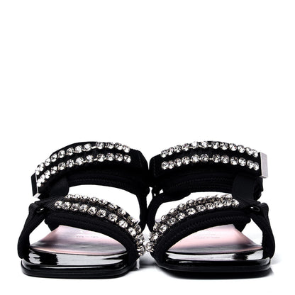 Gucci Neoprene Canvas Crystal Embellished Shea Flat Sandals 38 Black 2 of 6