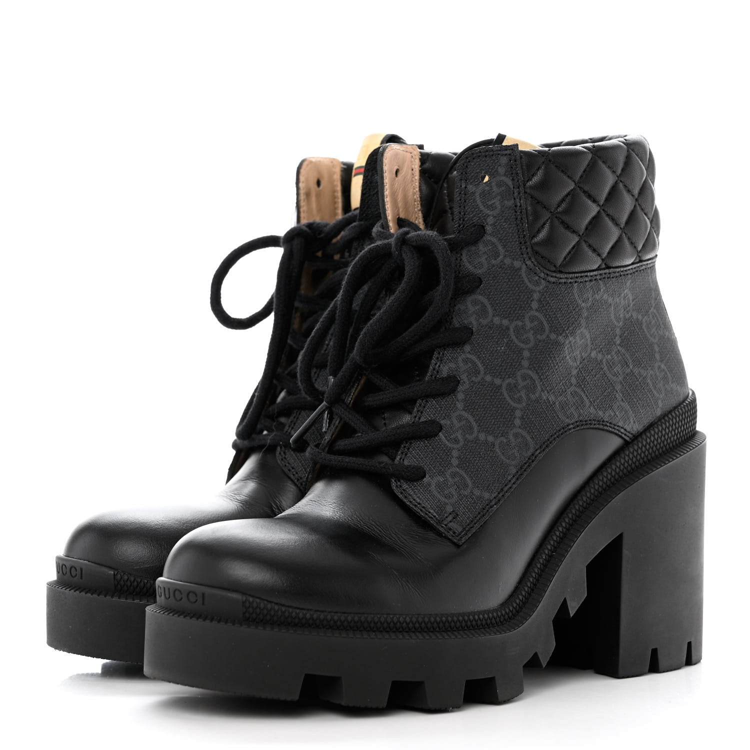 Gucci Apollo Calfskin GG Supreme Nappa Samoa Quilted Lace Up Ankle Boots 36.5 Black 3 of 10
