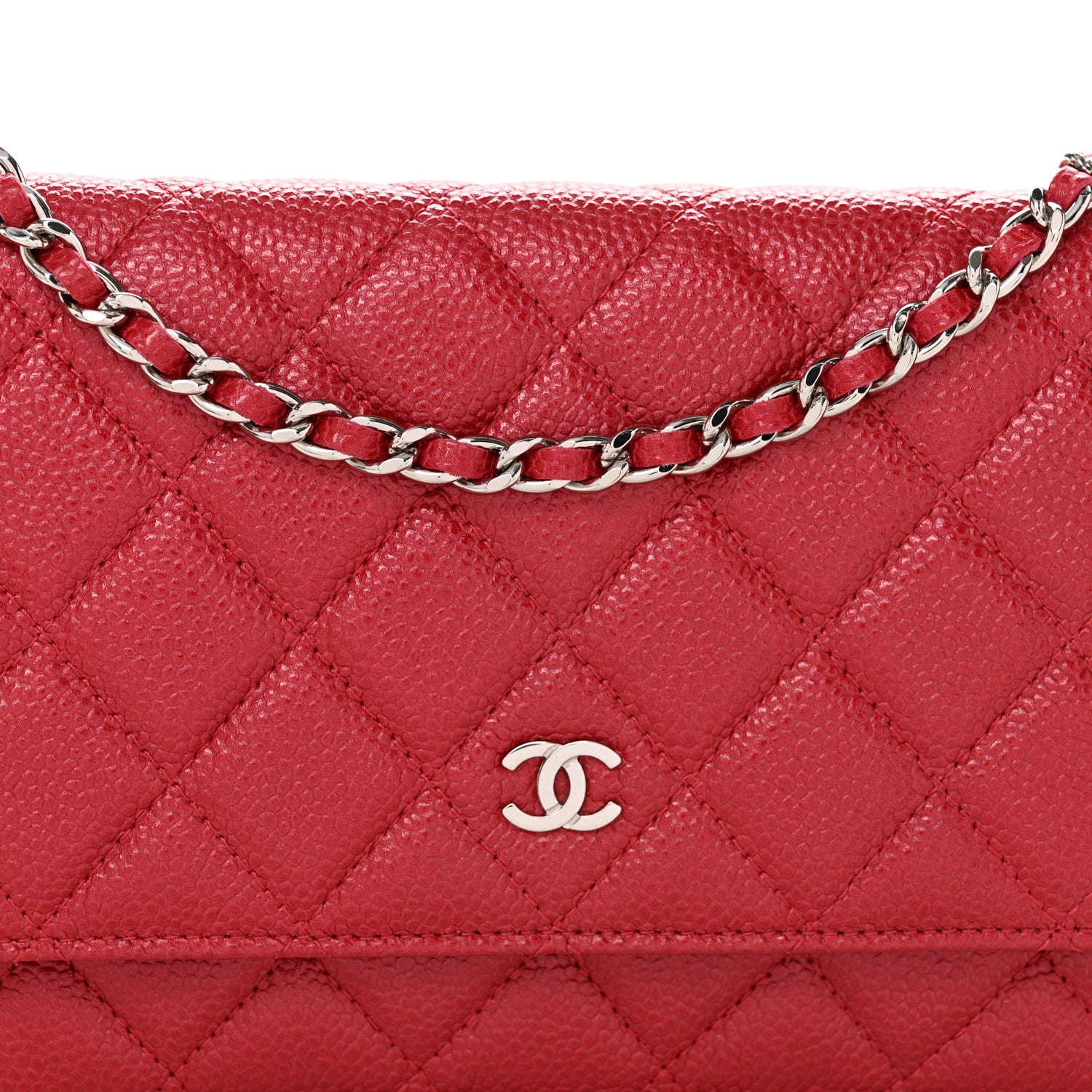 Chanel Iridescent Caviar Quilted Wallet On Chain WOC Red 9 of 11