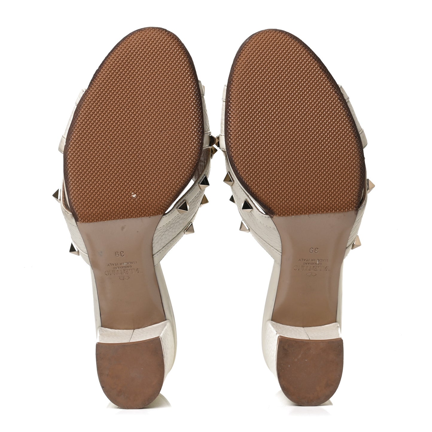 Pebbled Calfskin Rockstud Crisscross Slide 60mm Sandals 39 Ivory