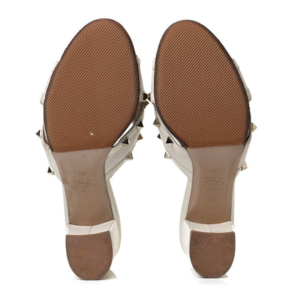 Valentino Garavani Pebbled Calfskin Rockstud Crisscross Slide 60mm Sandals 39 Ivory 7 of 11