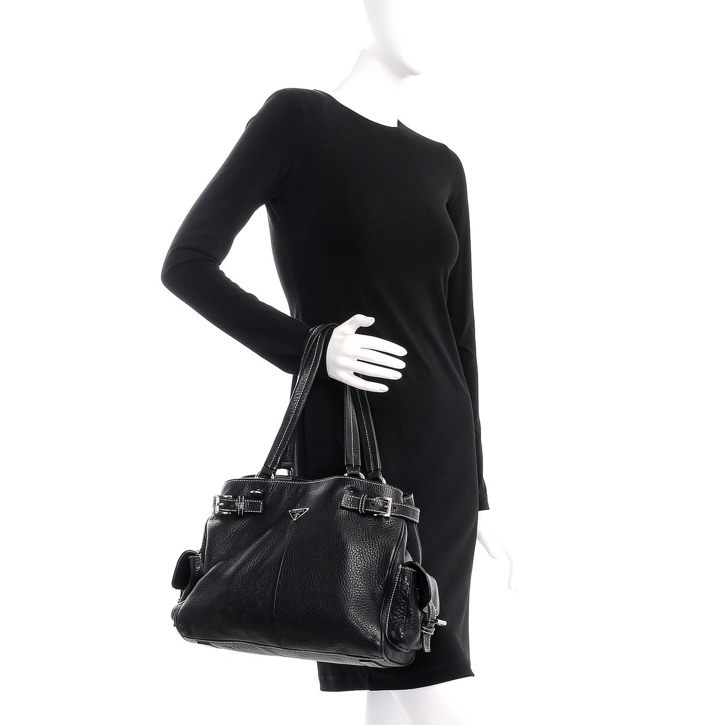 Vitello Daino Side Pocket Tote Black