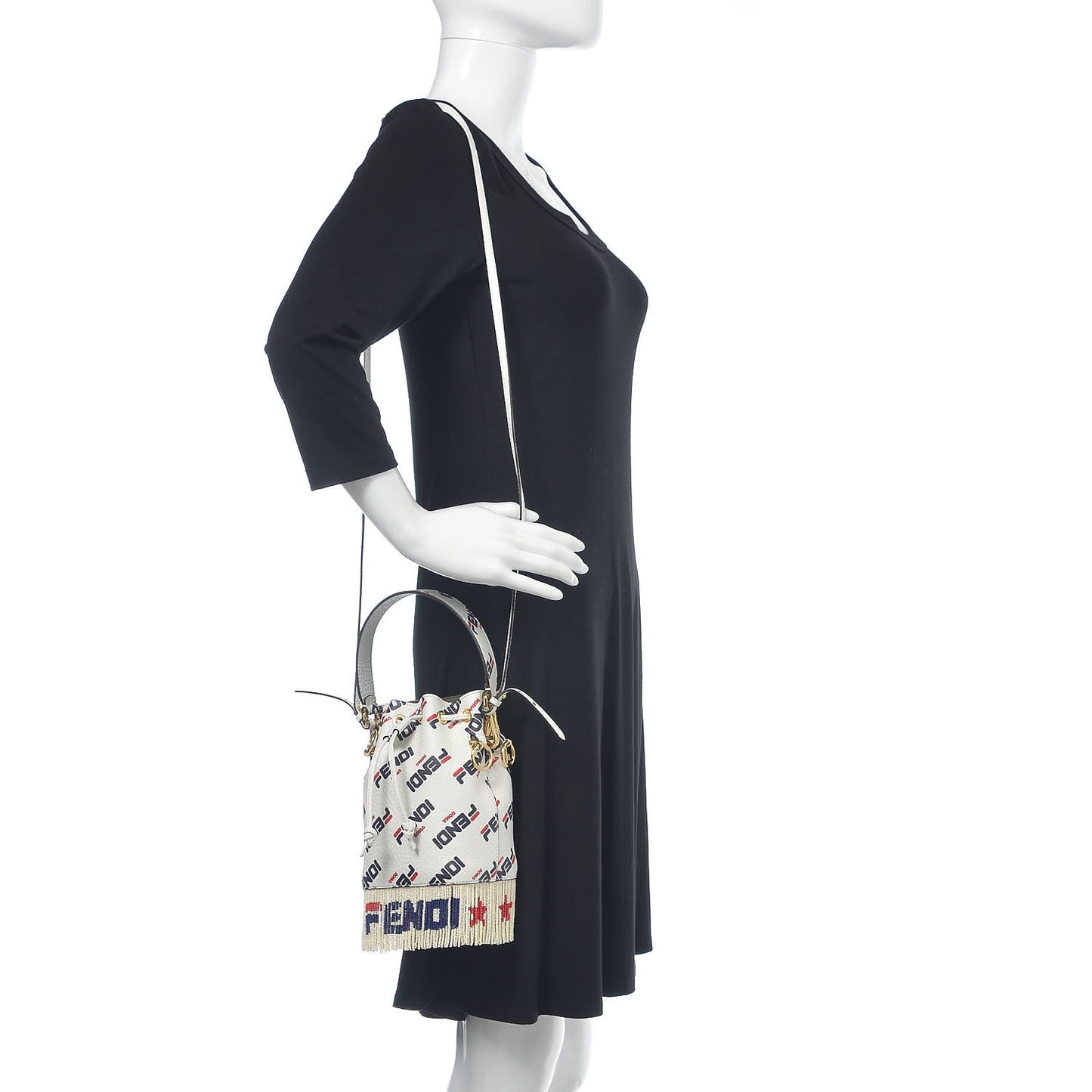 X FILA Calfskin F is Fendi Mania Fringe Mini Mon Tresor Bucket Bag White