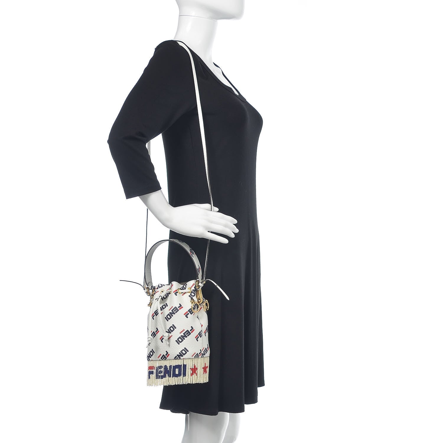 Fendi X FILA Calfskin F is Fendi Mania Fringe Mini Mon Tresor Bucket Bag White 2 of 11