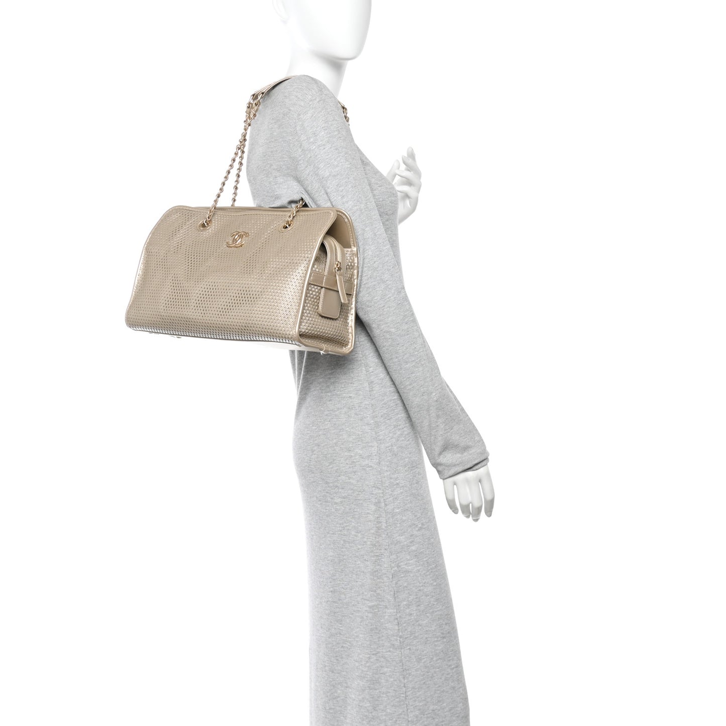 Metallic Calfskin Perforated Up In The Air Tote Light Gold