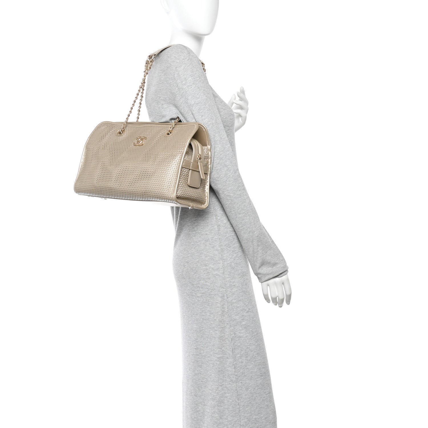 Chanel Metallic Calfskin Perforated Up In The Air Tote Light Gold 2 of 11