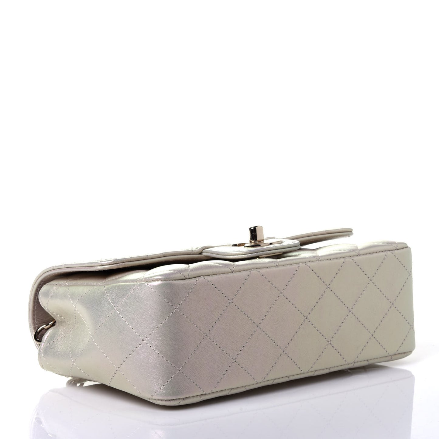 Iridescent Lambskin Quilted Mini Rectangular Flap Ivory