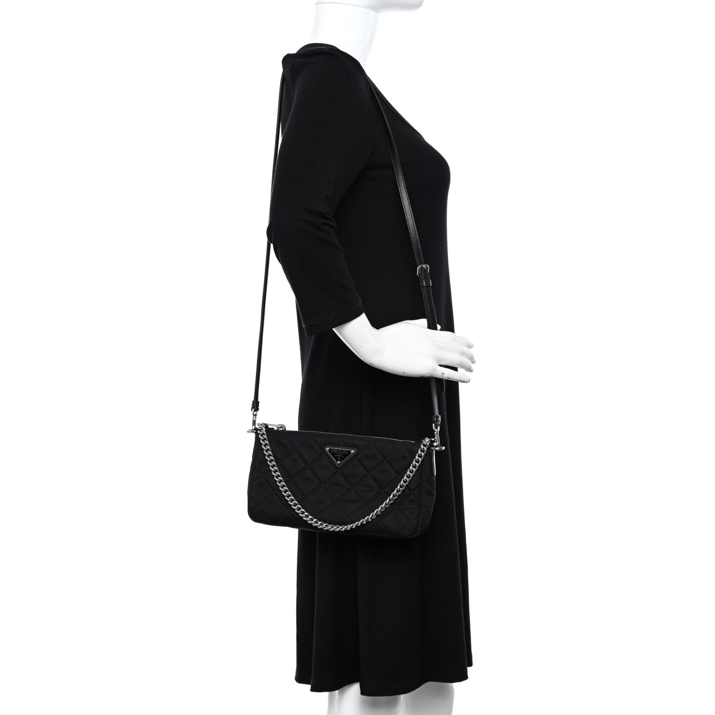 Nylon Tessuto Impuntu Quilted Crossbody Bag Black