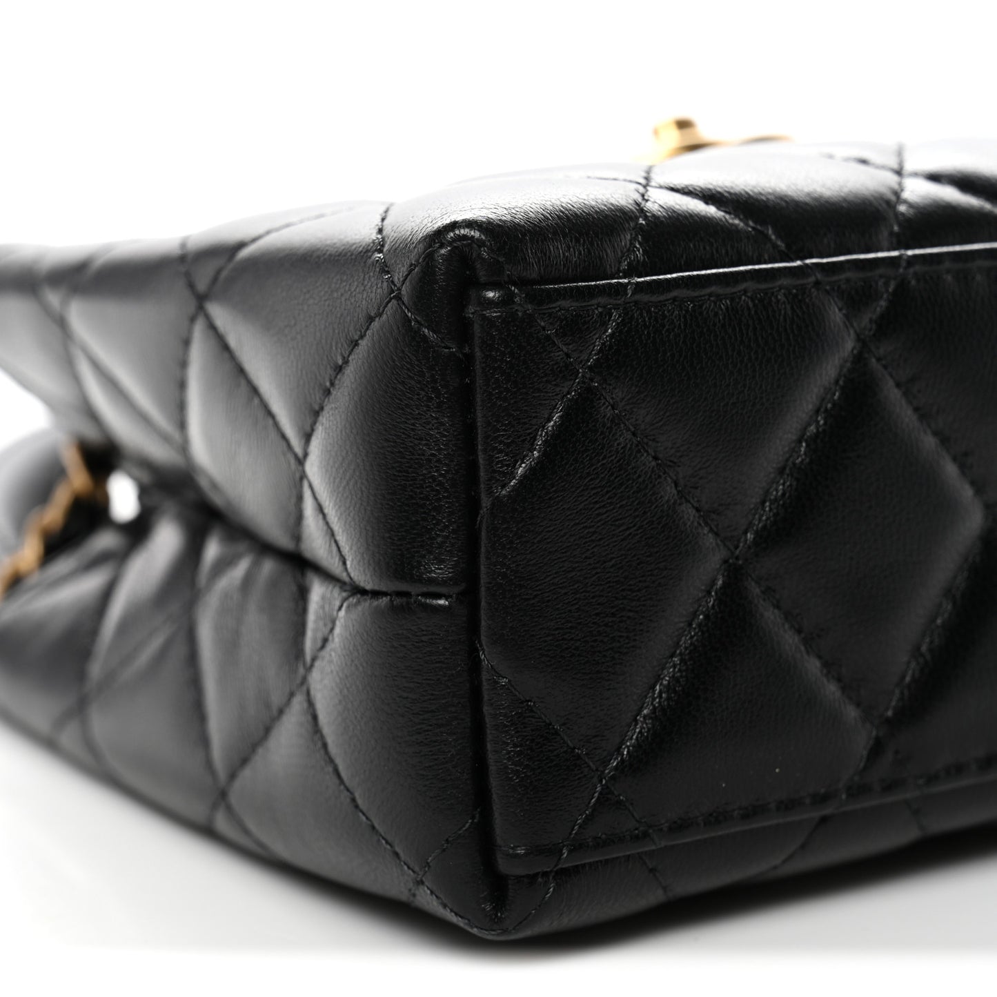Shiny Aged Calfskin Quilted Nano Kelly Shopper Black