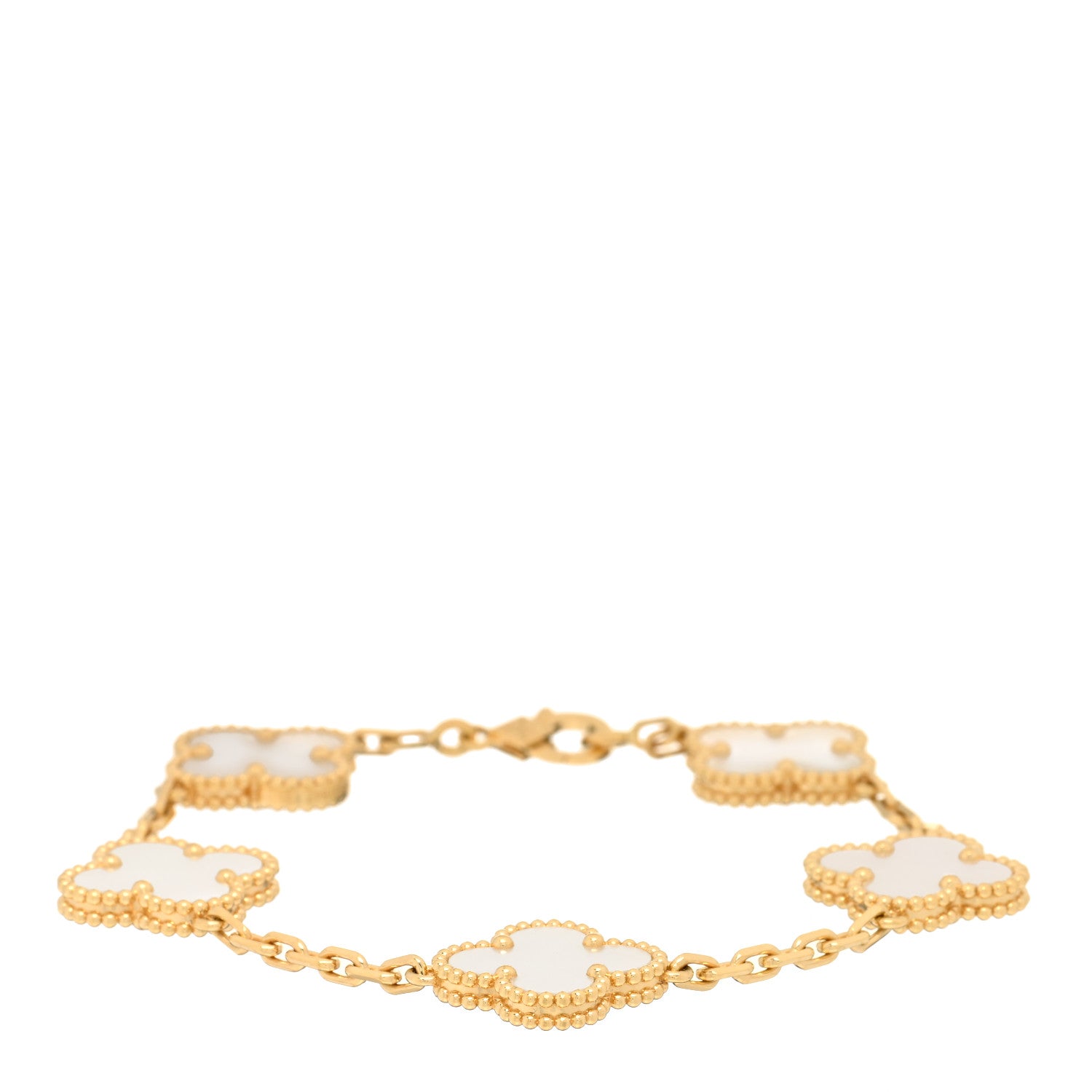 Van Cleef & Arpels 18K Yellow Gold Mother of Pearl 5 Motifs Vintage Alhambra Bracelet 1 of 5