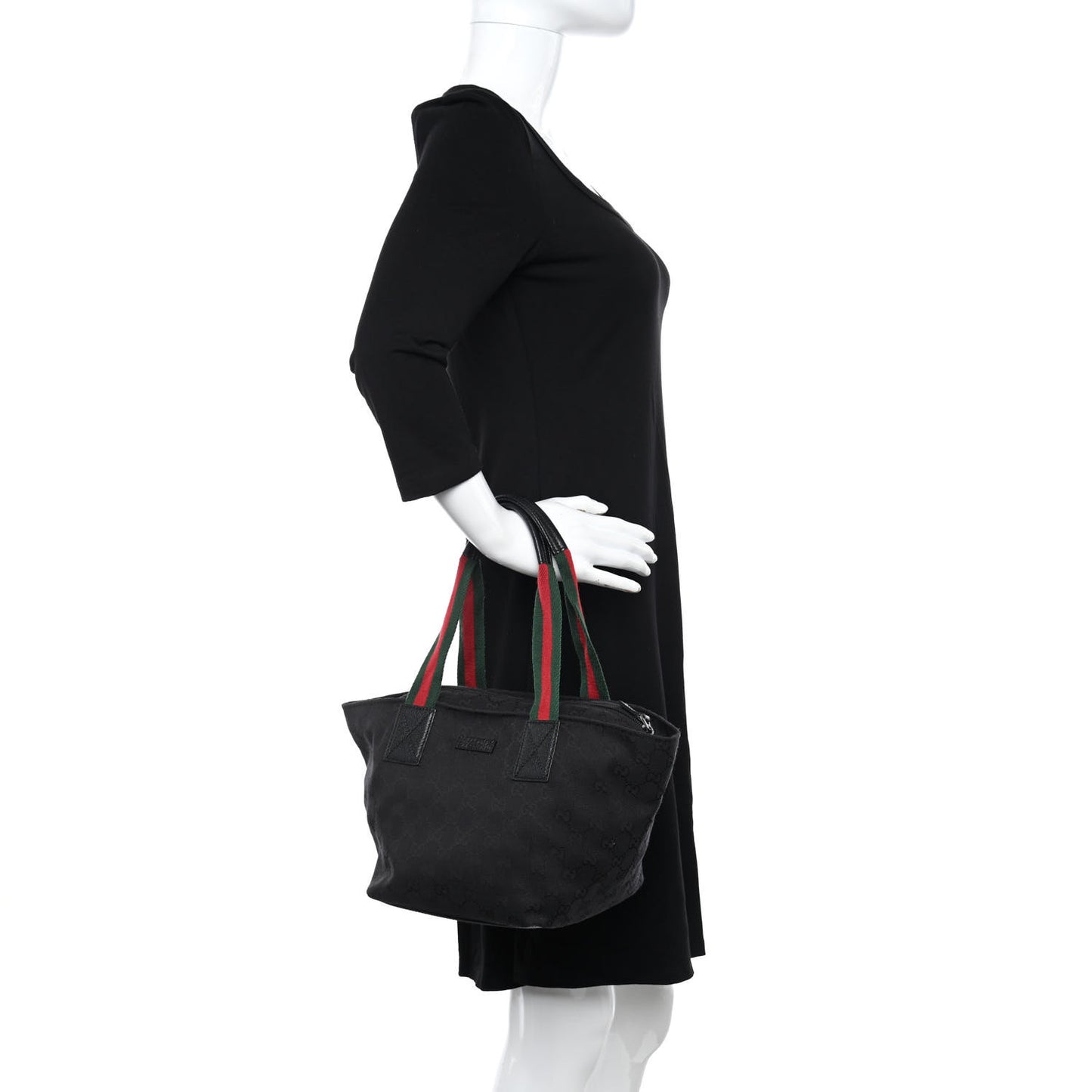 GG Monogram Small Web Handle Bucket Tote Black