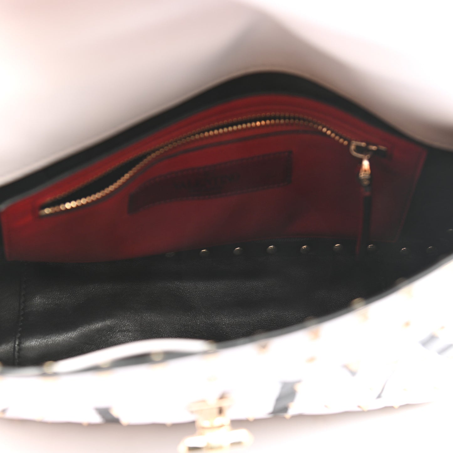 Lambskin VLTN Print Medium Rockstud Spike Shoulder Bag Optic White Black