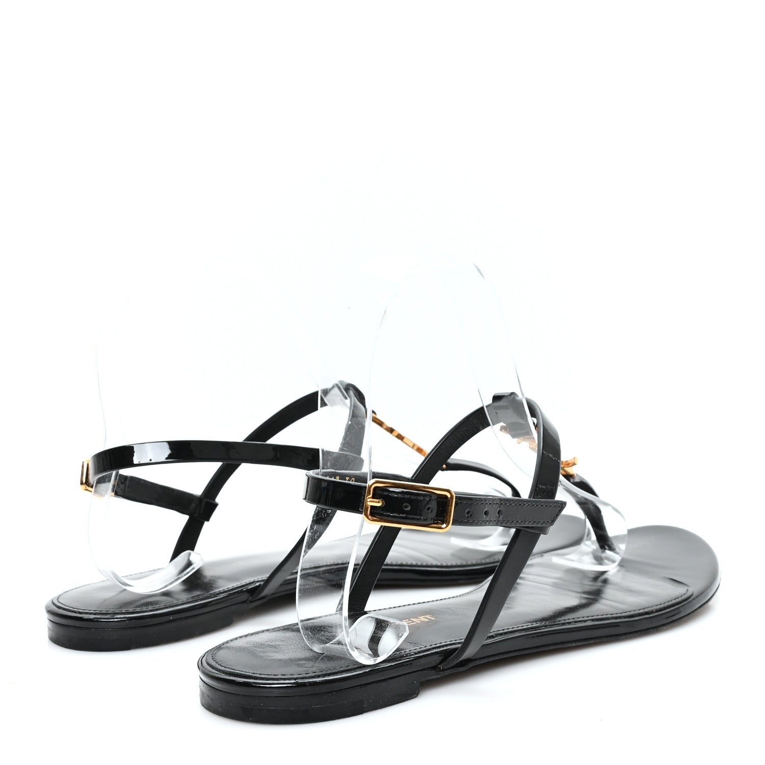 Saint Laurent Patent Calfskin Cassandra Monogram Sandals 38 Black 5 of 9