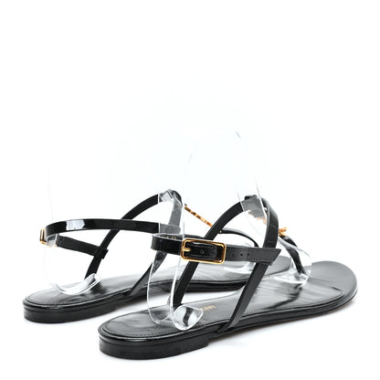 Saint Laurent Patent Calfskin Cassandra Monogram Sandals 38 Black 5 of 9