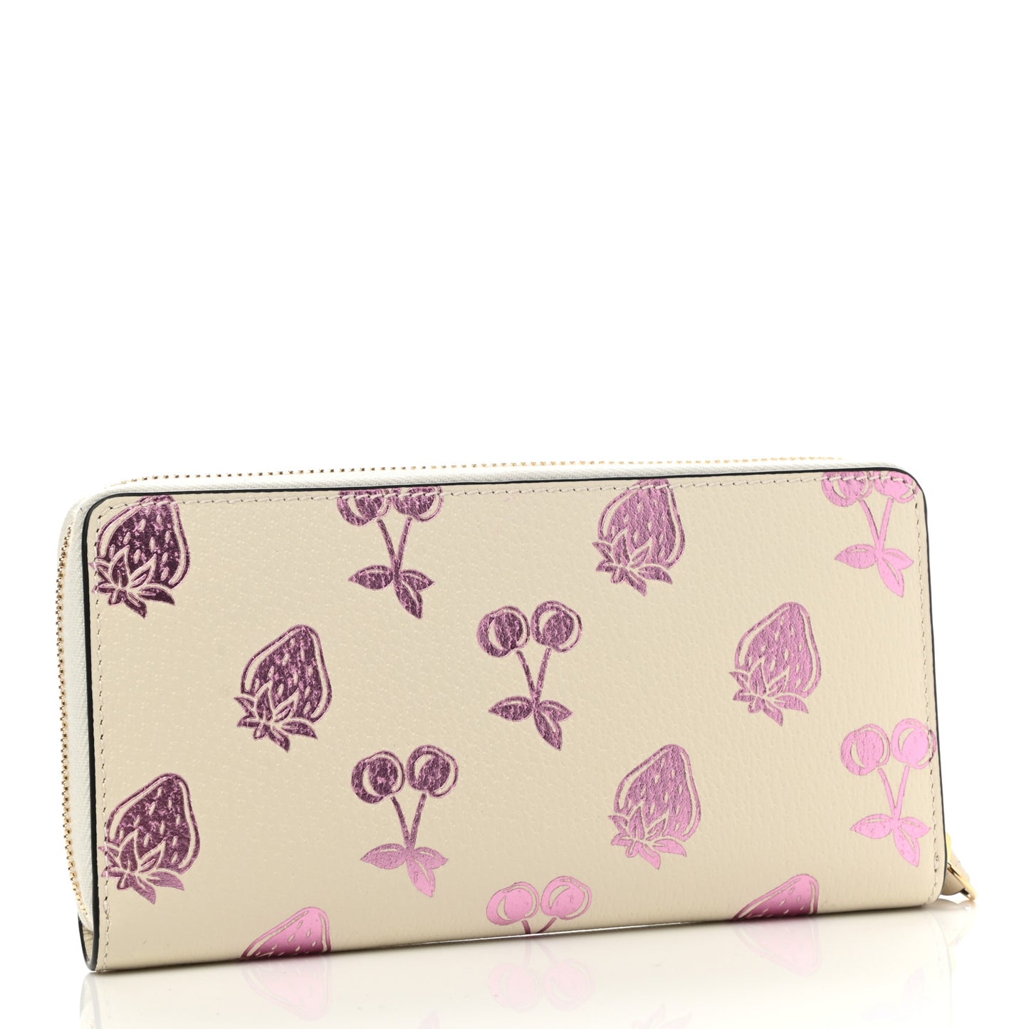 Textured Dollar Calfskin Berry Print GG Marmont Zip Around Wallet Mystic White Light Pink