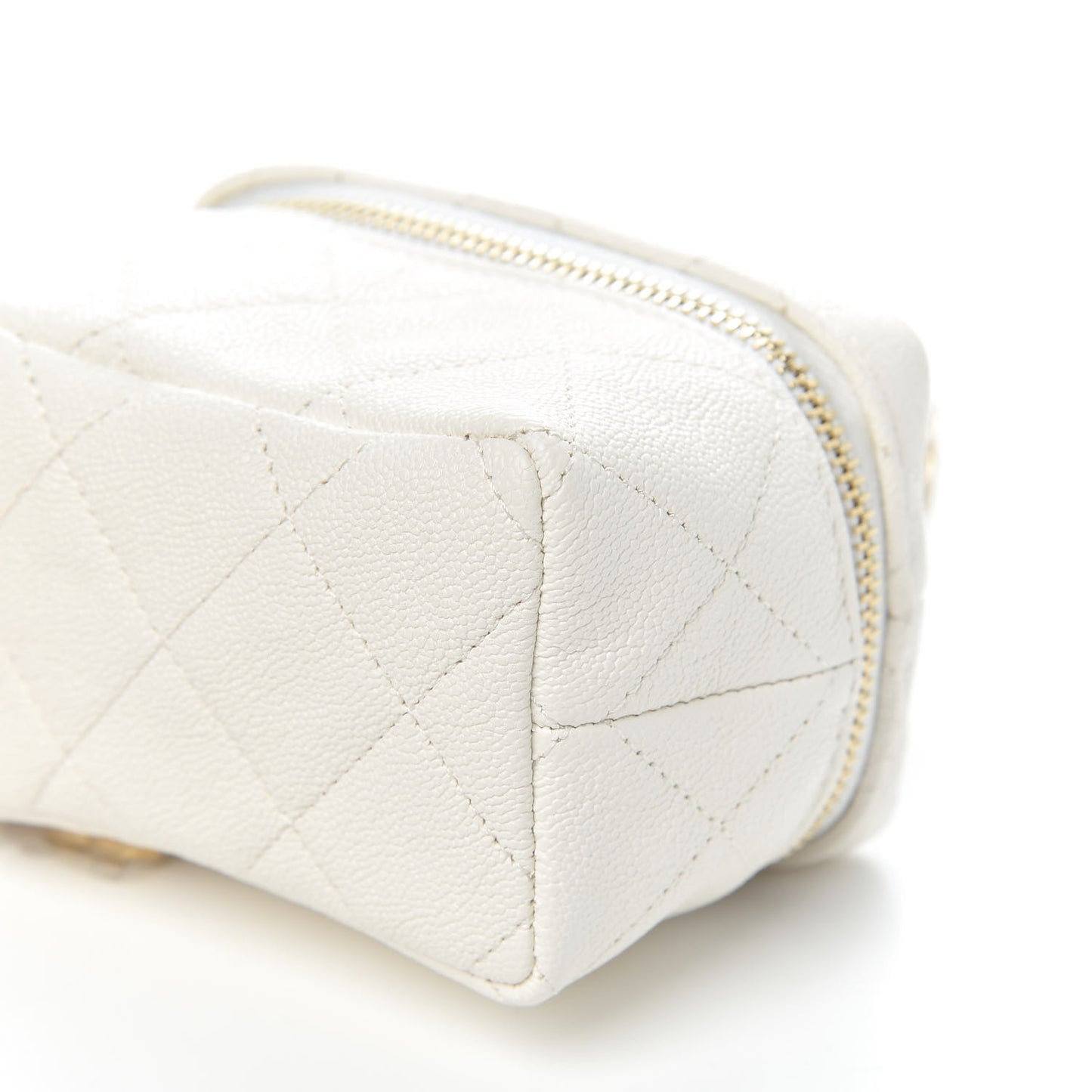 Caviar Quilted Mini Top Handle Vanity With Chain White