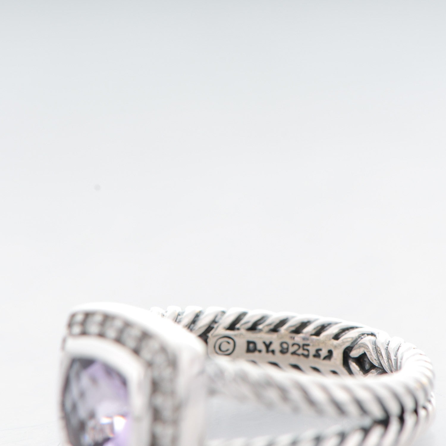 David Yurman Sterling Silver Diamond Amethyst 7mm Petite Albion Ring 52 6 4 of 4