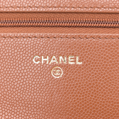 Chanel Shiny Caviar Quilted Strass Wallet On Chain WOC Light Brown 6 of 11