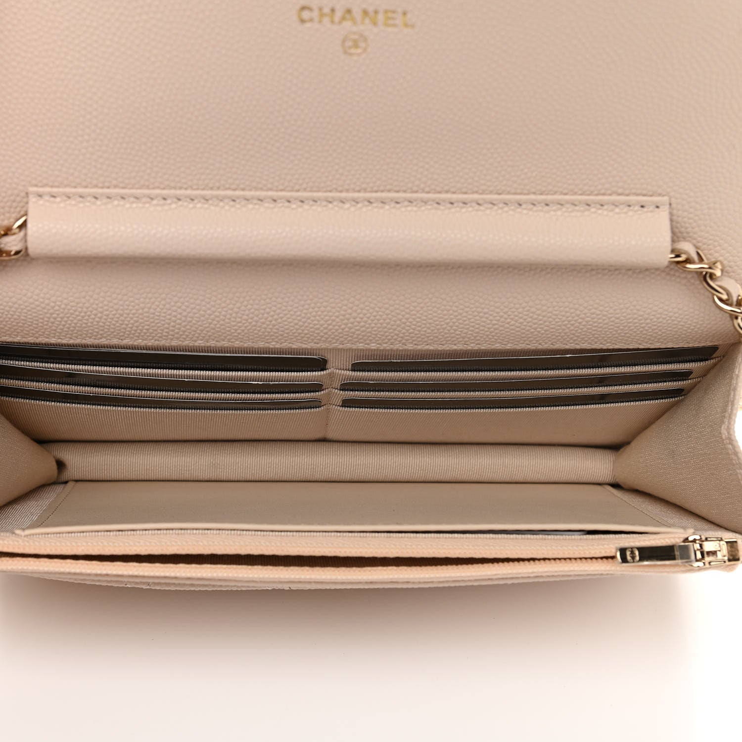 Chanel Caviar Quilted Wallet On Chain WOC Light Beige 4 of 11