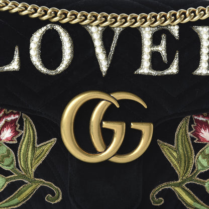 Gucci Velvet Matelasse Loved Embroidered Medium GG Marmont Shoulder Bag Black 10 of 10