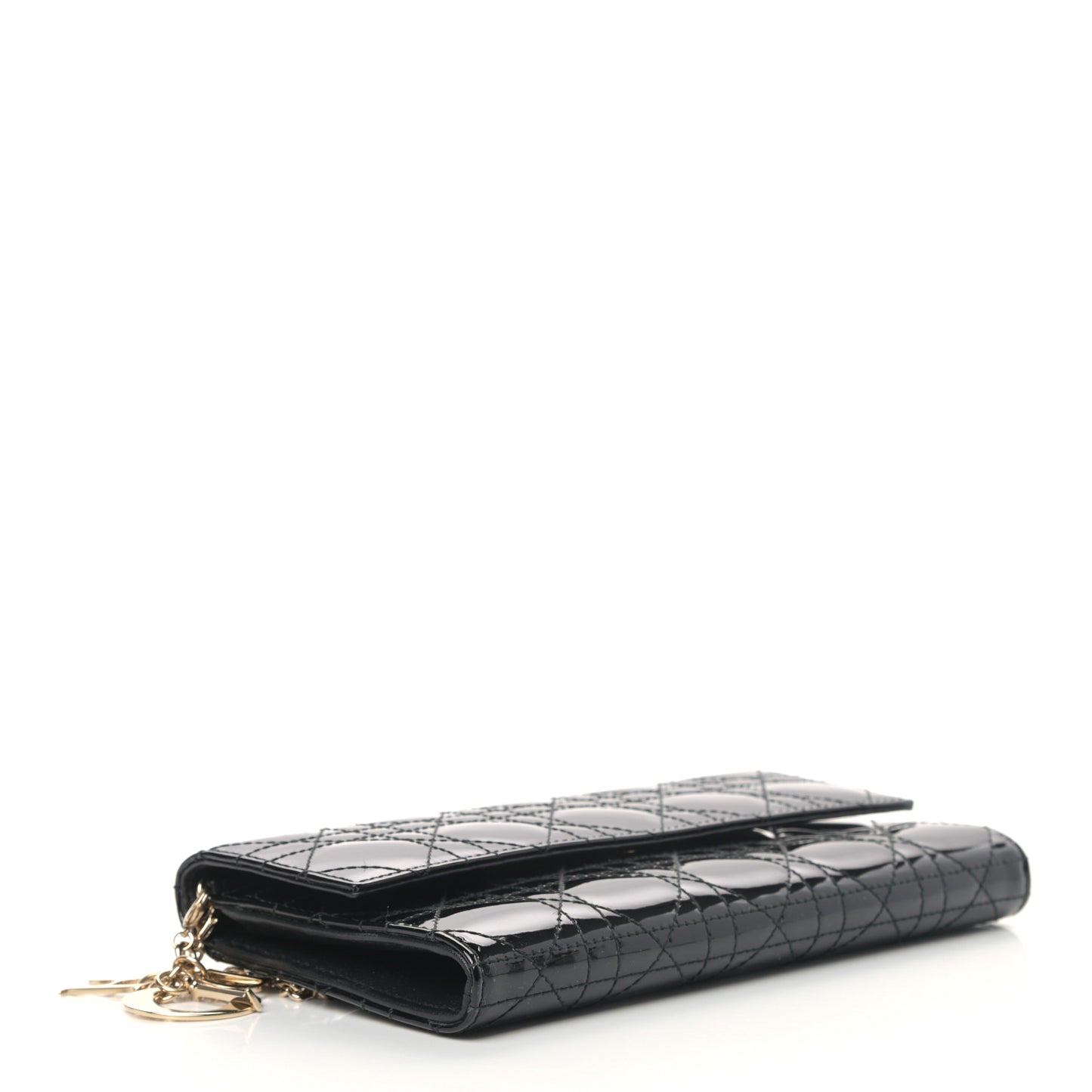 Patent Cannage Lady Dior Rendezvous Wallet On Chain Black