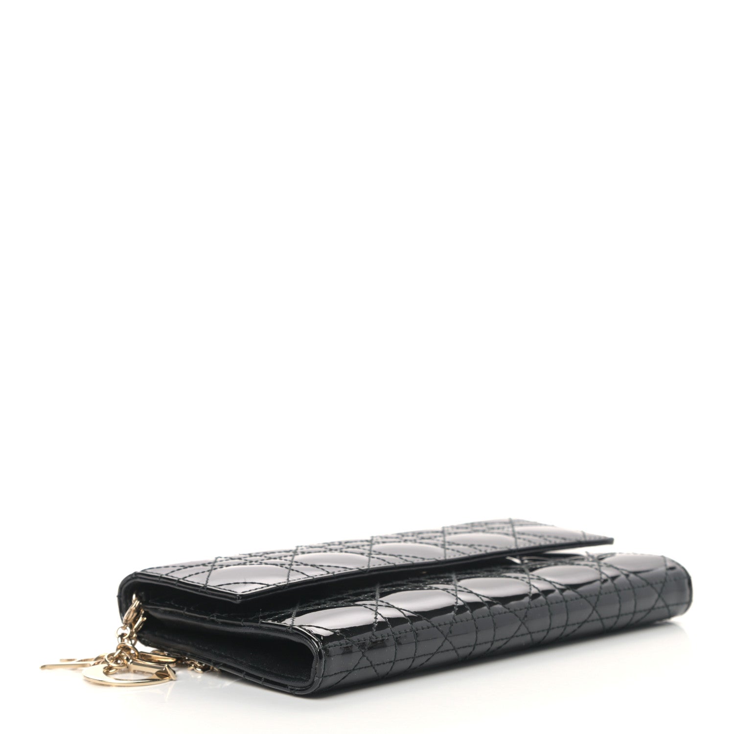 Christian Dior Patent Cannage Lady Dior Rendezvous Wallet On Chain Black 4 of 10