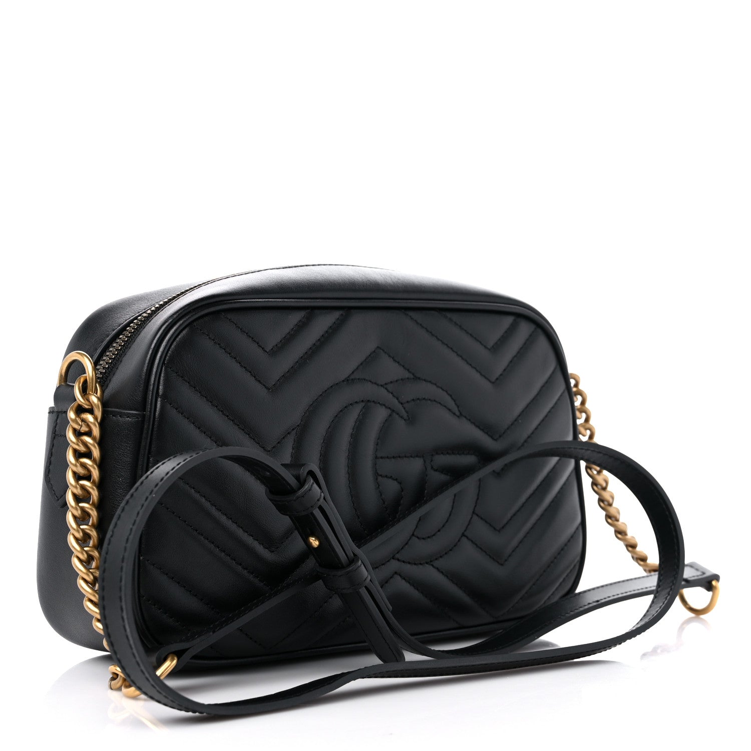 Gucci Calfskin Matelasse Small GG Marmont Chain Shoulder Bag Black 3 of 9
