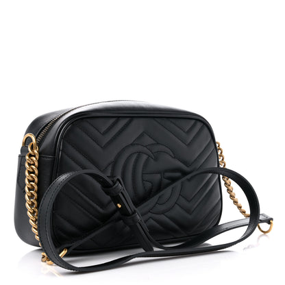Gucci Calfskin Matelasse Small GG Marmont Chain Shoulder Bag Black 3 of 9