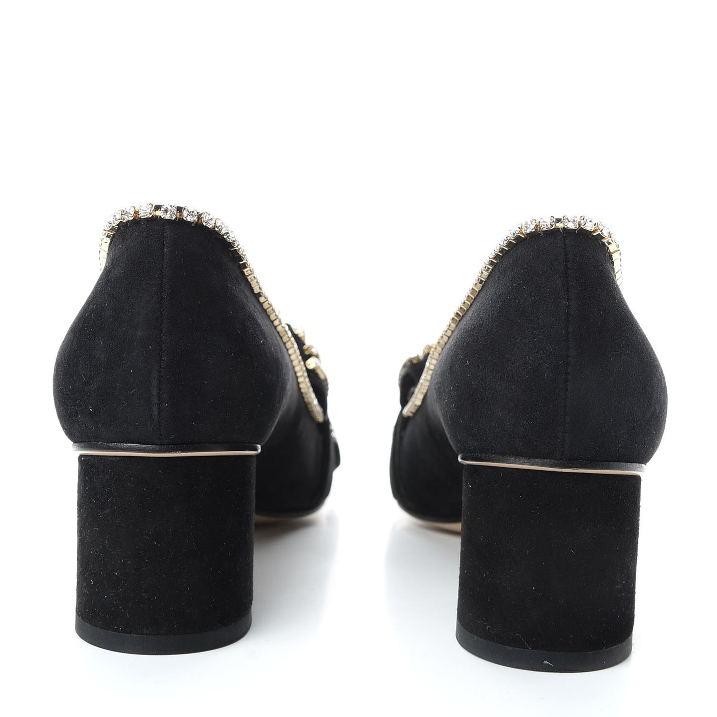Kid Scamosciato Crystal GG Marmont Fringe 50mm Loafer Pumps 38 Black