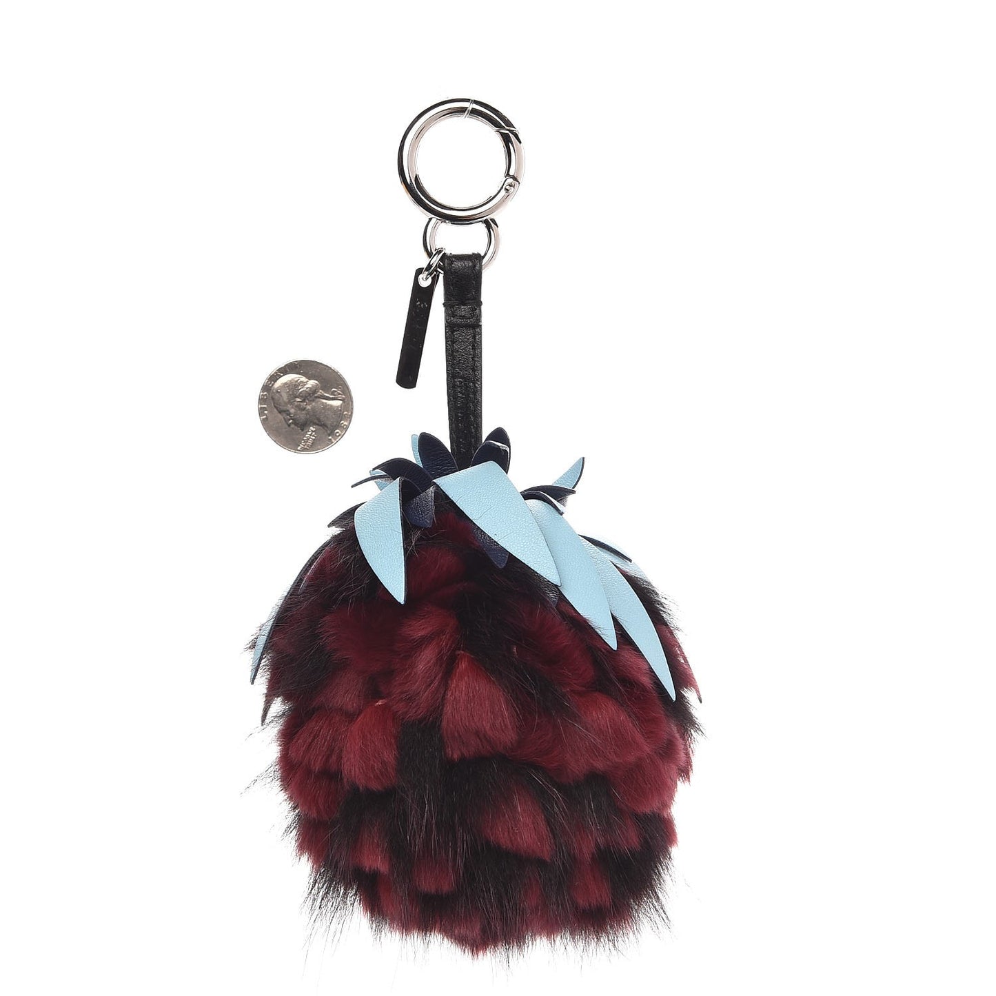 Fox Rabbit Fur Nappa Pineapple Bag Charm Bordeaux Turchese Pallido Multicolor
