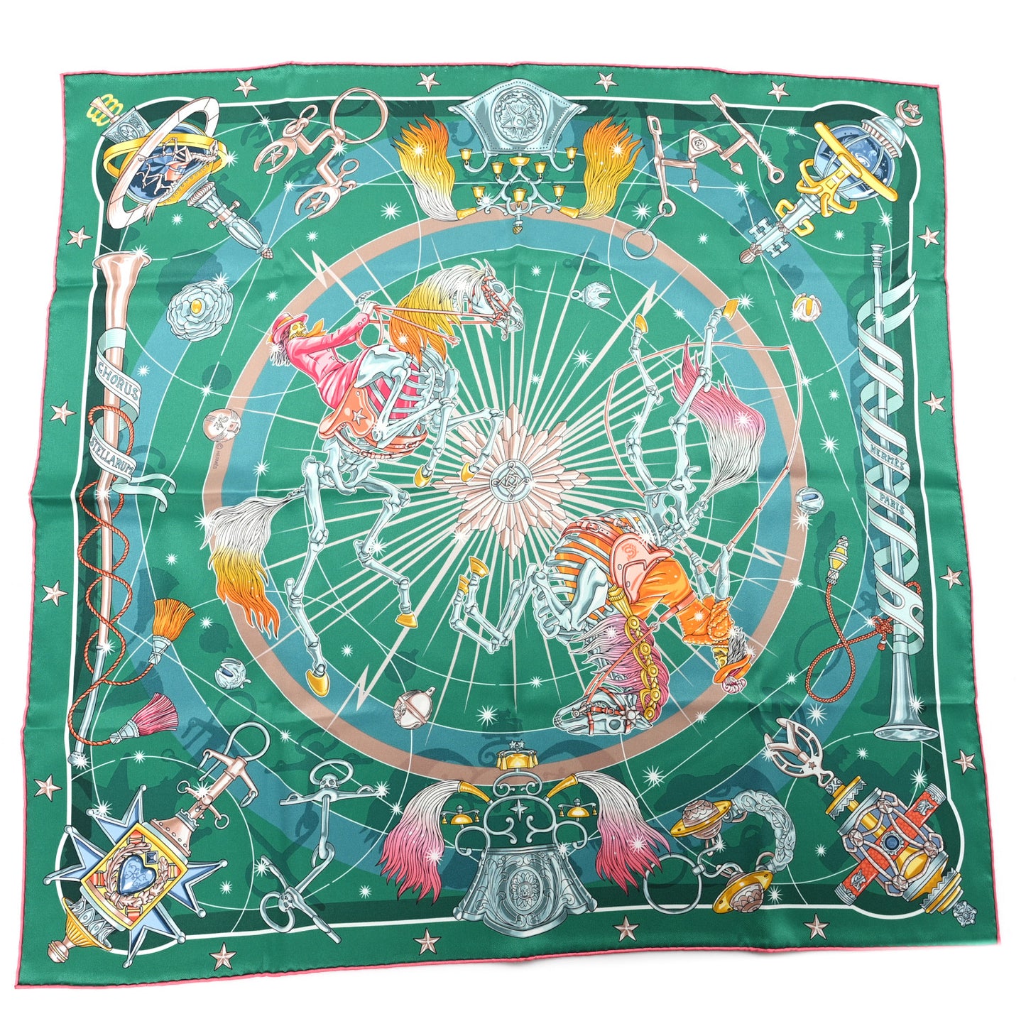 Silk Chorus Stellarum Scarf 70 Vert Vif Rose Multicolor