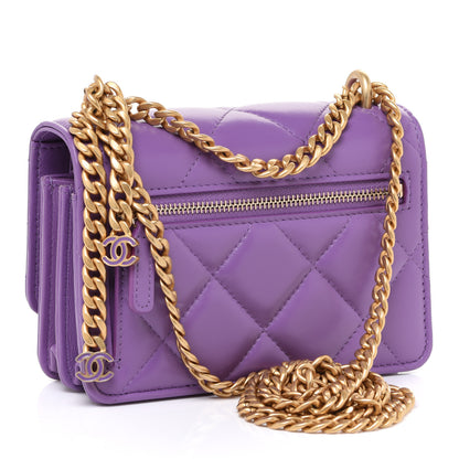 Chanel Lambskin Enamel Quilted Pending CC Clutch With Chain Purple 3 of 9