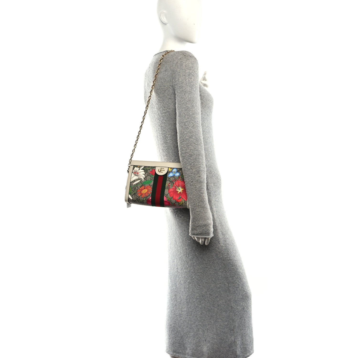 Gucci GG Supreme Monogram Flora Web Small Ophidia Chain Shoulder Bag White 2 of 11
