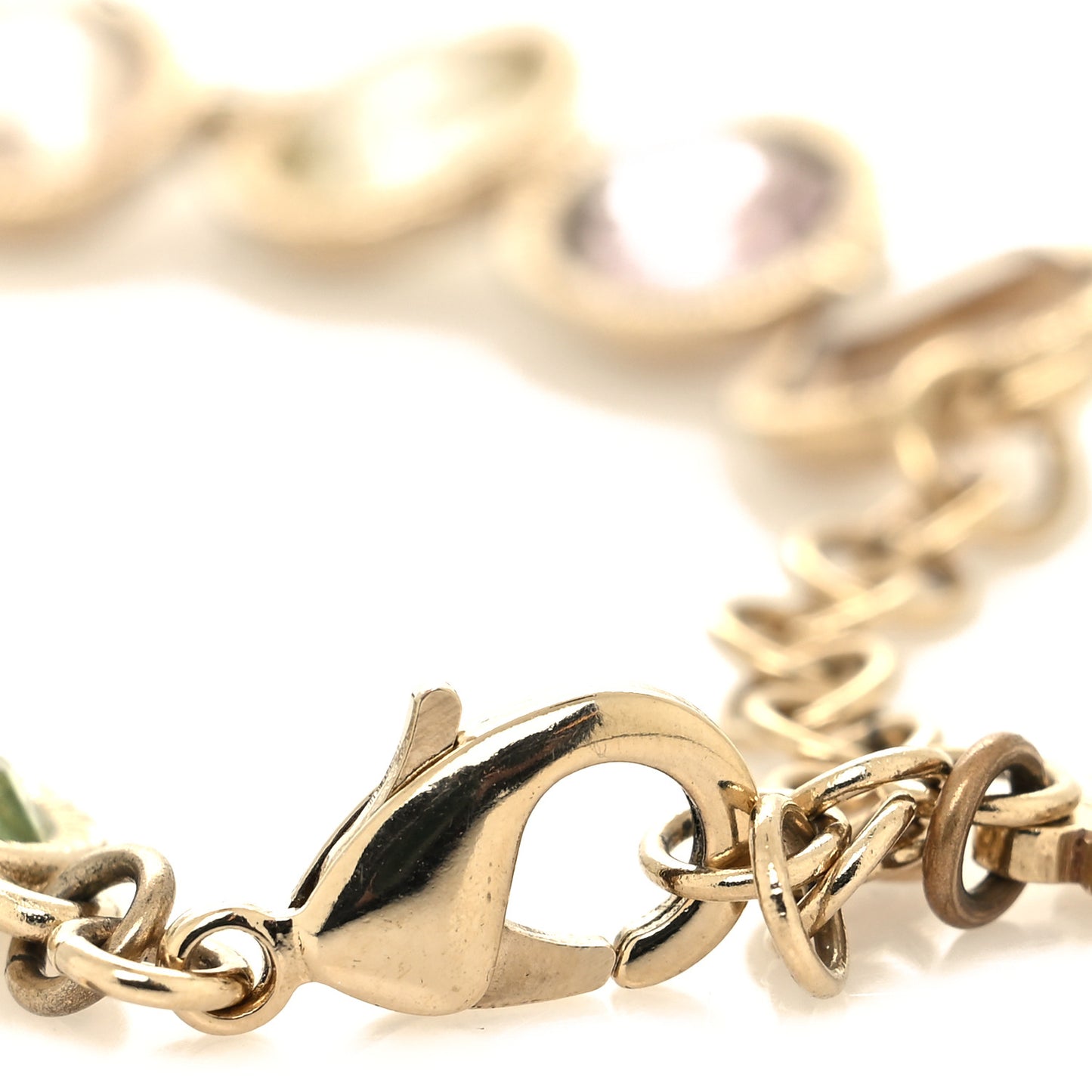 Metal Glass Crystal Strass Pearl CC Chain Bracelet Gold Multicolor Pearly White