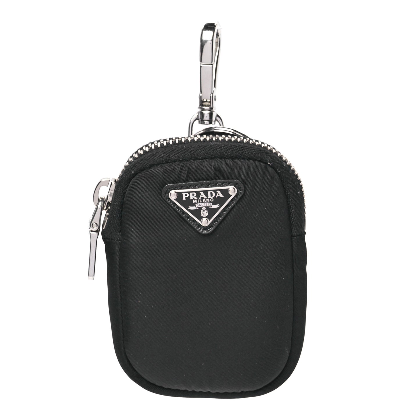 Re-Nylon Pocket Metal Triangle Logo Padded Mini Key Chain Pouch Black