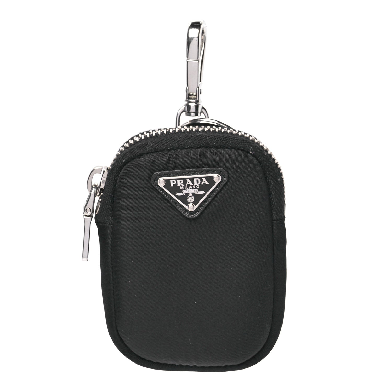 Prada Re-Nylon Pocket Metal Triangle Logo Padded Mini Key Chain Pouch Black 1 of 7