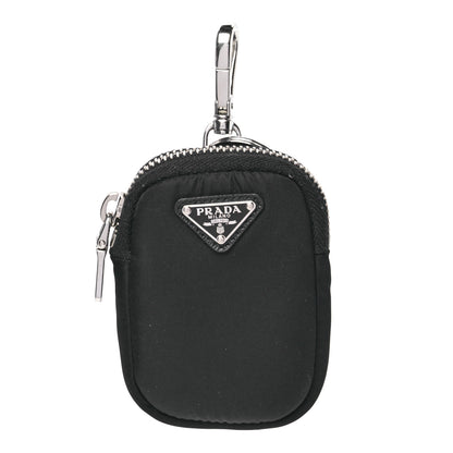 Prada Re-Nylon Pocket Metal Triangle Logo Padded Mini Key Chain Pouch Black 1 of 7