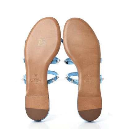 Valentino Garavani Metallic Nappa Rockstud Caged Flat Slide Sandals 38.5 Cerulean 6 of 11
