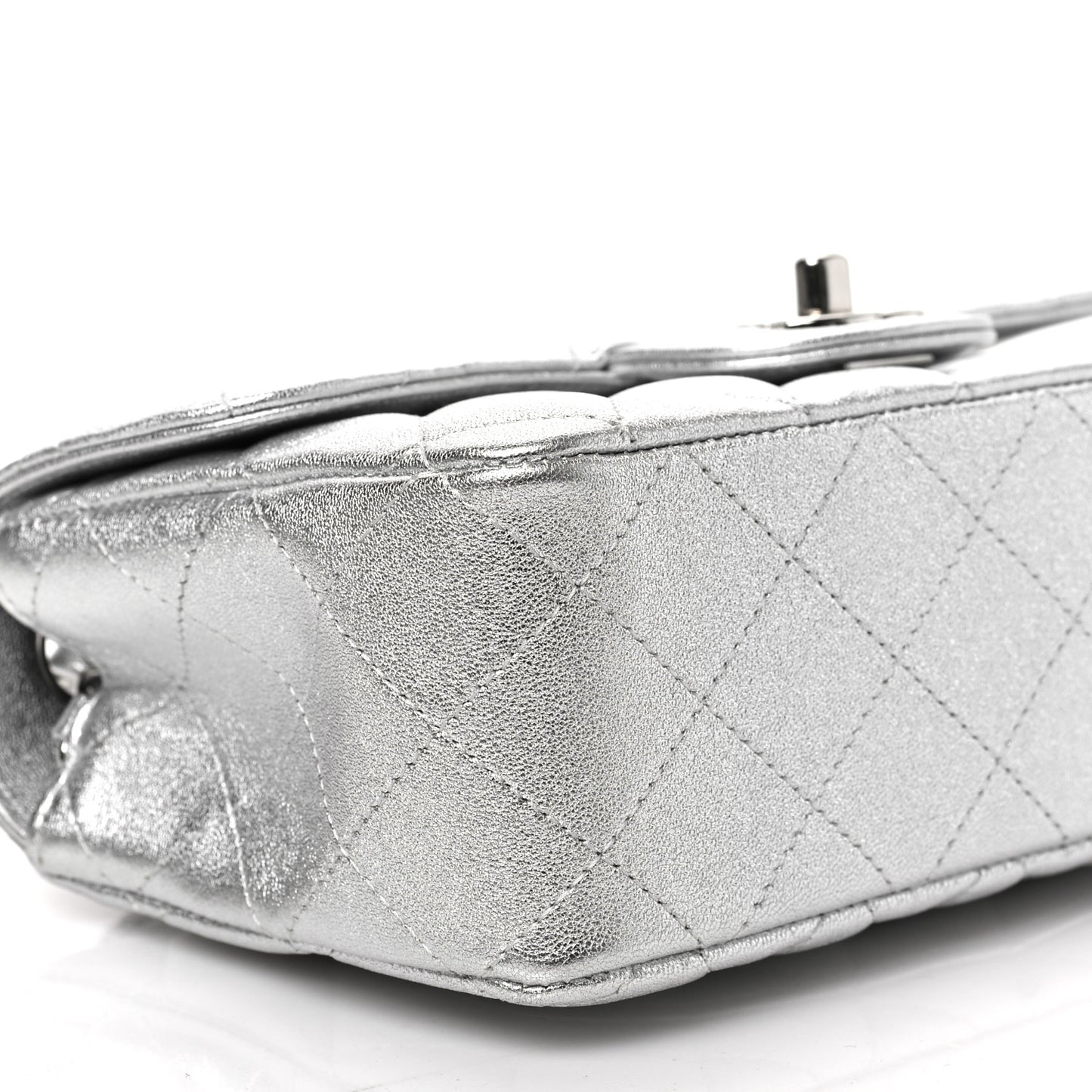 Metallic Lambskin Quilted Mini Rectangular Flap Silver