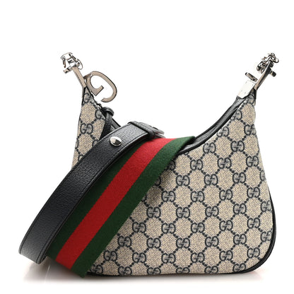 Gucci GG Supreme Monogram Textured Calfskin Web Small Attache Shoulder Bag Beige Blue 1 of 11