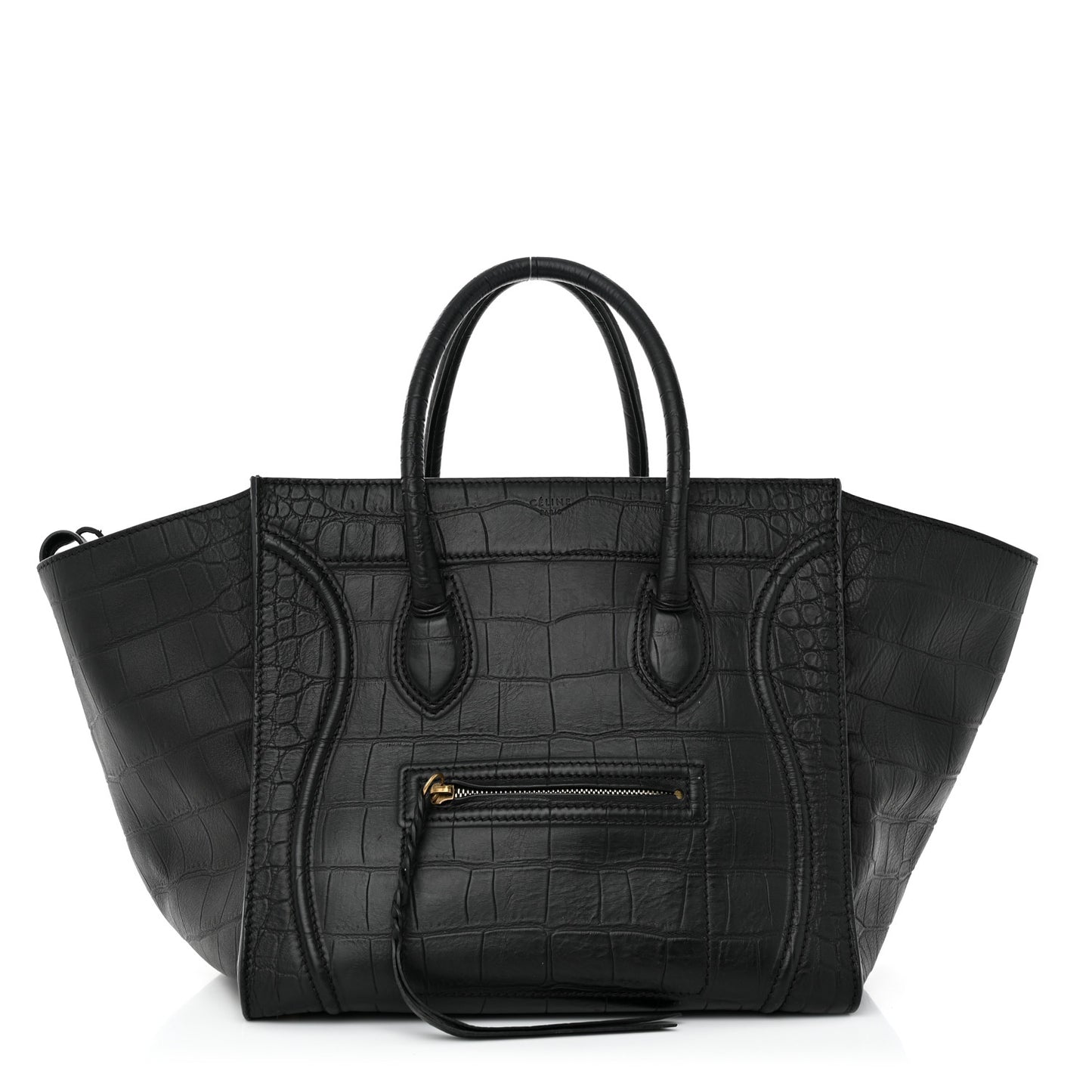 Calfskin Crocodile Embossed Medium Phantom Luggage Black