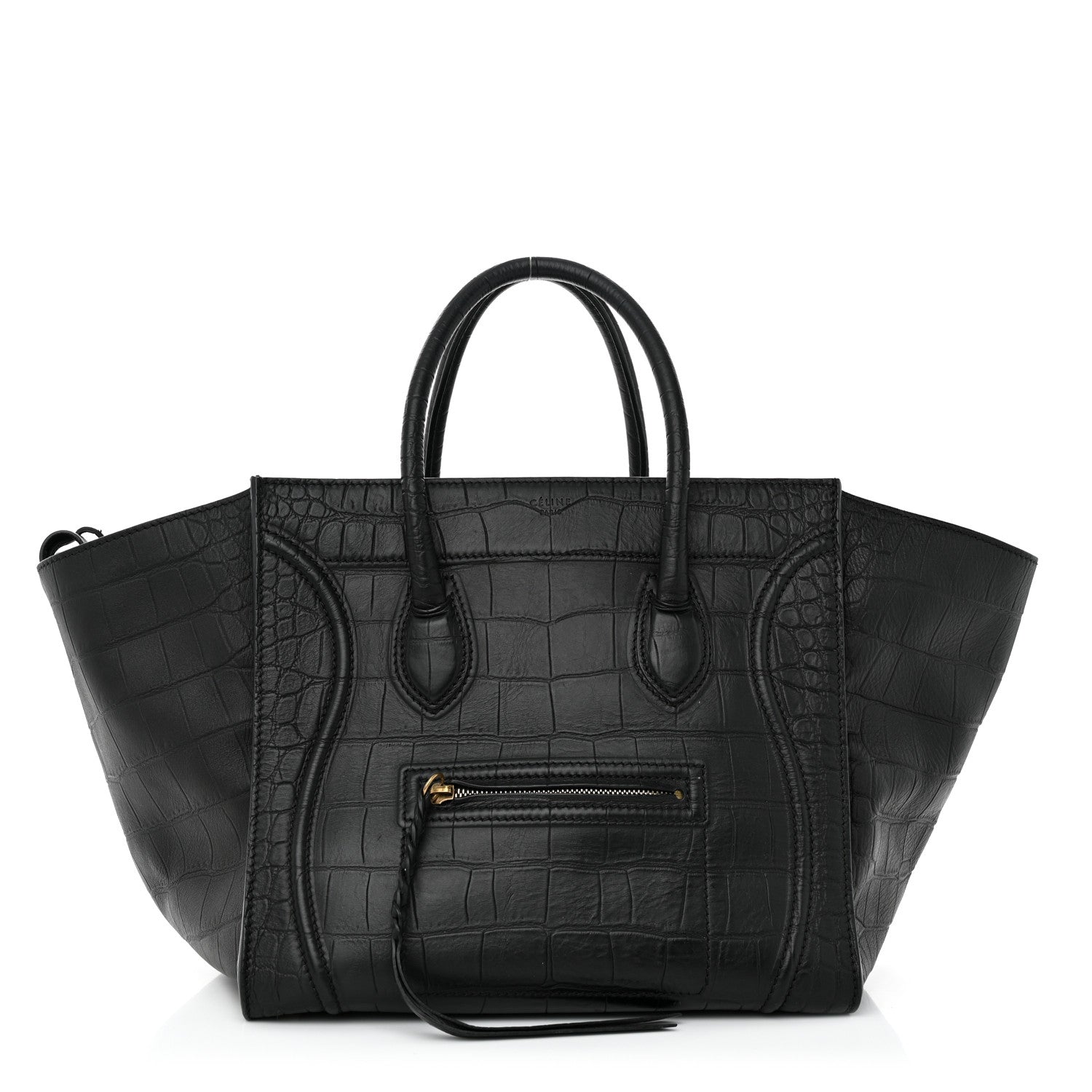 Celine Calfskin Crocodile Embossed Medium Phantom Luggage Black 1 of 17