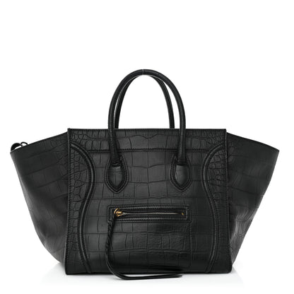 Celine Calfskin Crocodile Embossed Medium Phantom Luggage Black 1 of 17