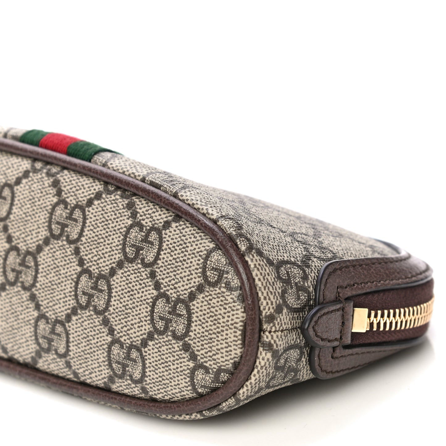 GG Supreme Monogram Textured Calfskin Web Medium Ophidia Cosmetic Case Beige Ebony New Acero