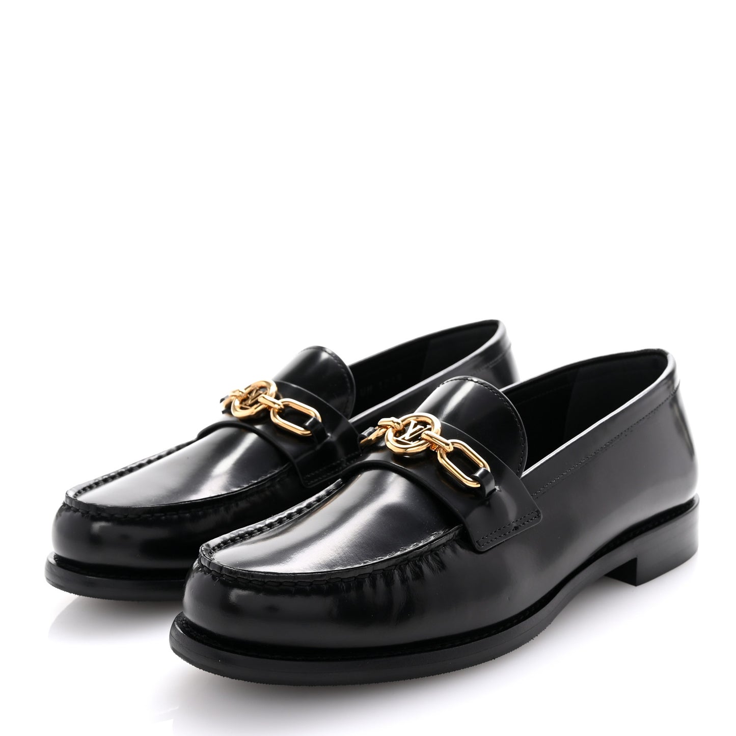 Glazed Calfskin Chess Flat Loafer 38.5 Black